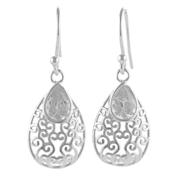 SE20 - 18mm Sterling Silver CZ Filigree Drop Earrings