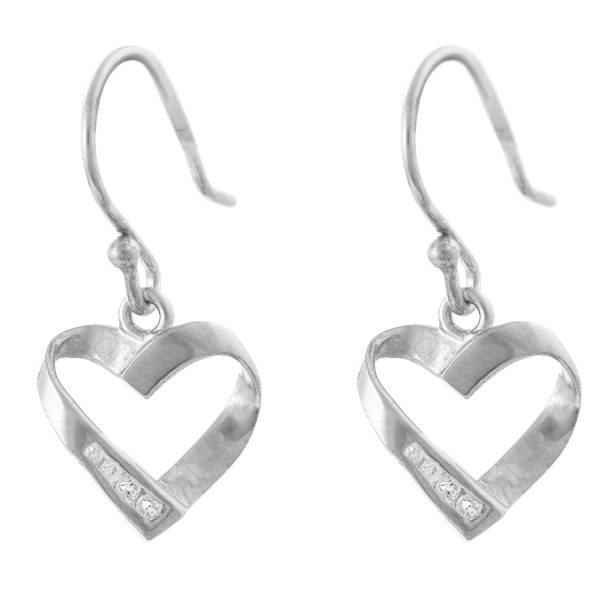 SE343 - 20mm Sterling Silver Rhodium Plated Heart Drop Earrings