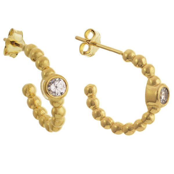 SE5133CZGP - 16mm Sterling Silver Gold Plated CZ Hoop Stud Earrings