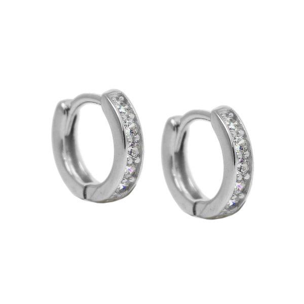 SE261 - 9mm Sterling Silver Rhodium Plated CZ Huggie Earrings