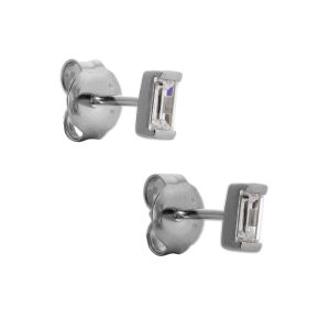 SE082 - 6mm Sterling Silver Rhodium Plated Baguette CZ Stud Earrings