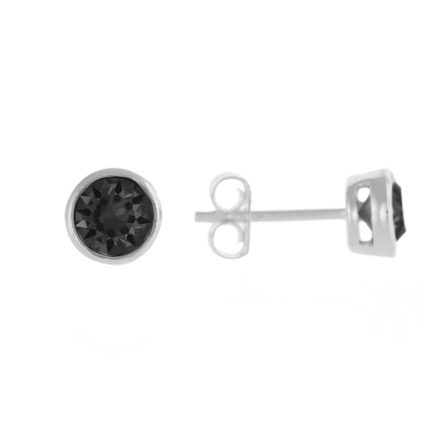 Solid 925 Sterling Silver Stud Earrings - Black CZ Round Prong Setting, Butterfly Closure