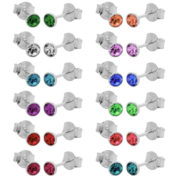 SE220 - 3.5mm Sterling Silver Rubover CZ Stud Earrings - Various Birthstone Colours
