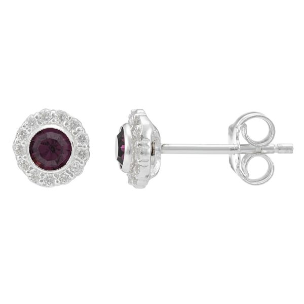 SE427 - 4mm Sterling Silver and Dark Pink CZ Vintage Style Stud Earrings
