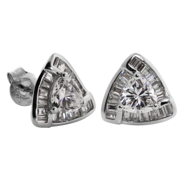 SE531 - 12mm Sterling Silver Rhodium Plated Triangular Cluster CZ Stud Earrings