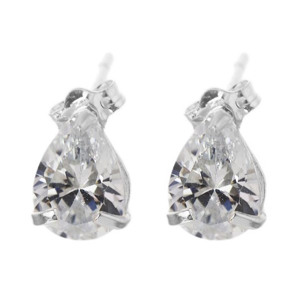 SE543 - 10mm Sterling Silver Pear Shaped CZ Stud Earrings