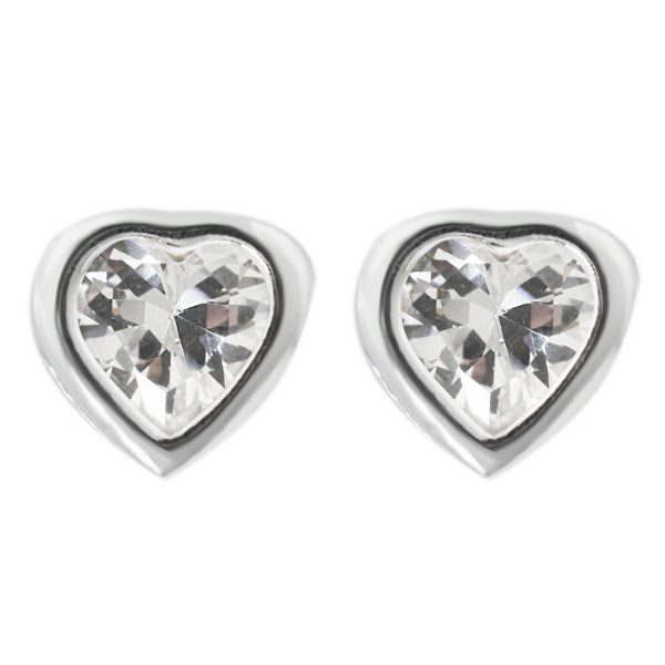SE544 - 6mm Sterling Silver Heart Shaped Rubover CZ Stud Earrings