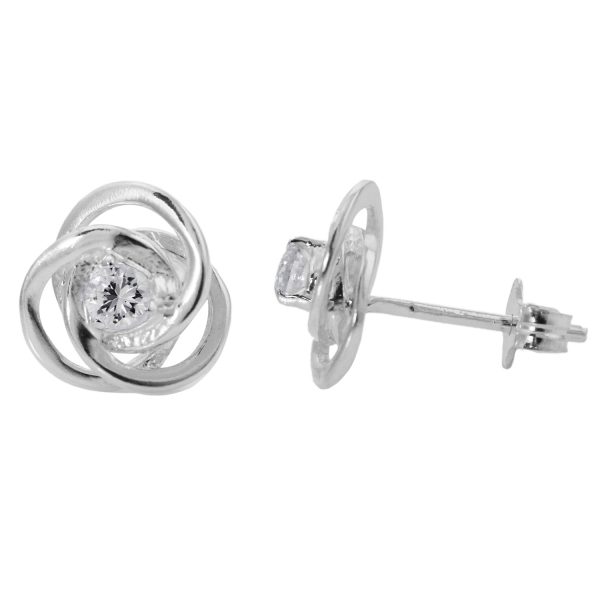 SE65 - 9.4mm Sterling Silver Knot Stud Earrings with CZ centre