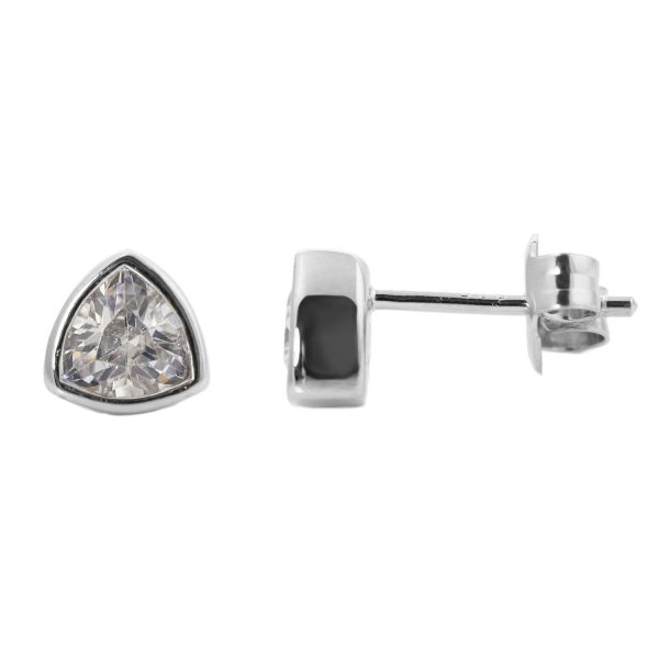 SE863 - 6mm Sterling Silver Rhodium Plated Trillion CZ Stud Earrings