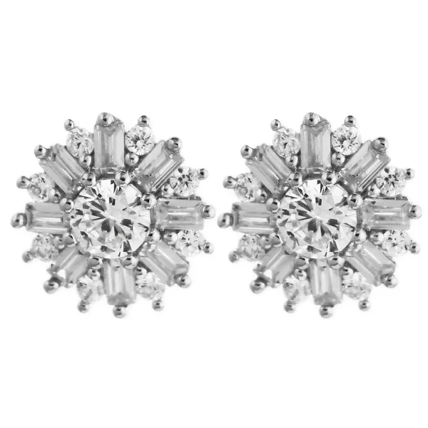 SE960 - 10mm Sterling Silver Rhodium Plated Flower Cluster CZ Stud Earrings
