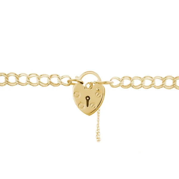 G091PB - 7.5" 9ct Yellow Gold Double Curb Padlock Bracelet - 5.8mm Wide