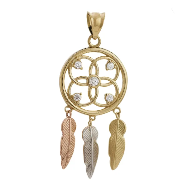 GP011 - 9ct Yellow Gold 25mm CZ Dreamcatcher Pendant