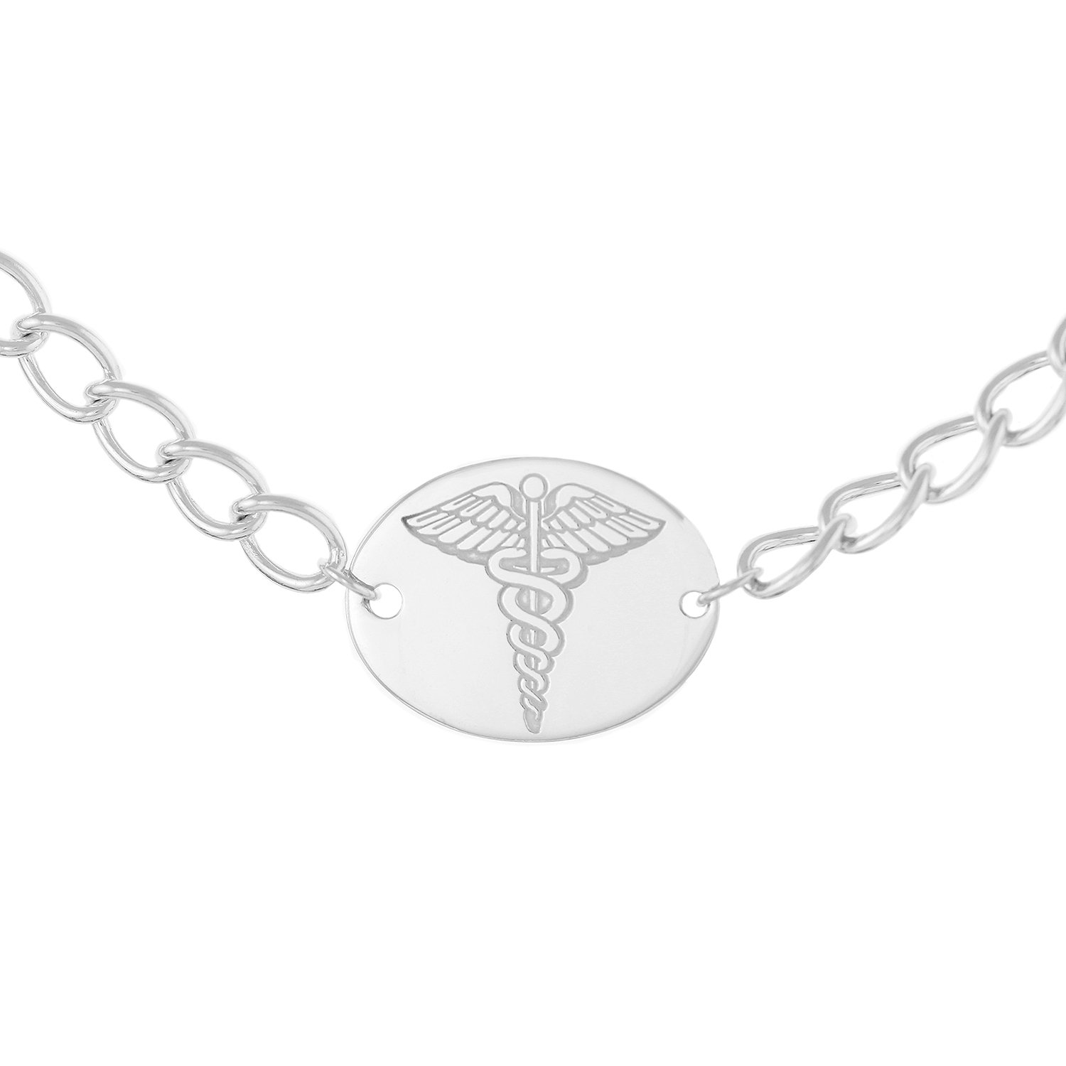 S107MA - Sterling Silver Oval Medical Alert Bracelet - W J Sutton