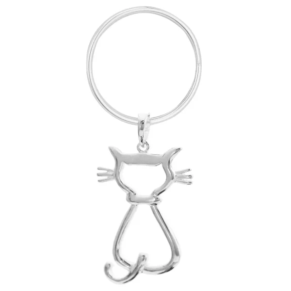 SP845/KEY - Sterling Silver Cat Silhouette Keyring