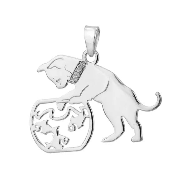 SP7157 - Sterling Silver 25mm Cat and Goldfish Pendant