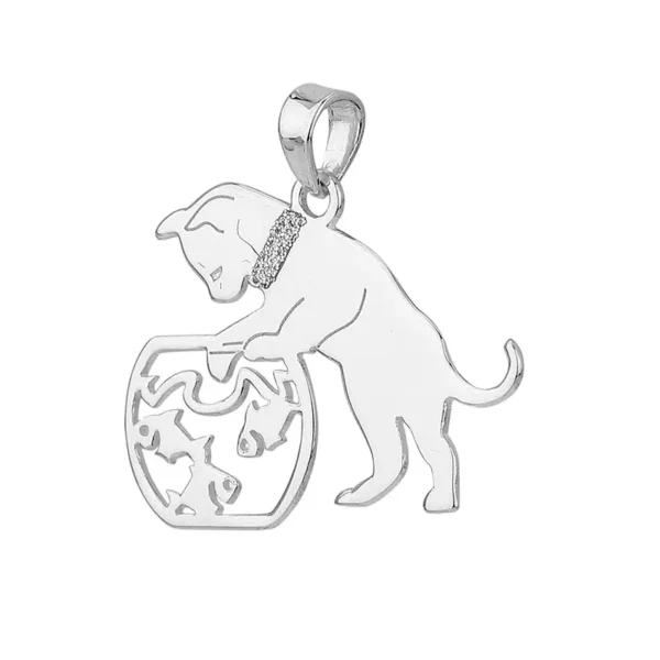 SP7157 - Sterling Silver 25mm Cat and Goldfish Pendant