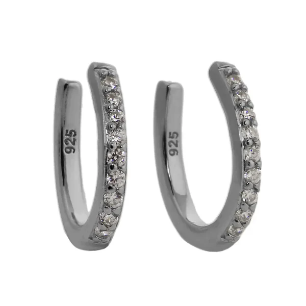 SE262 - 13mm Sterling Silver Rhodium Plated CZ Cuff Earrings