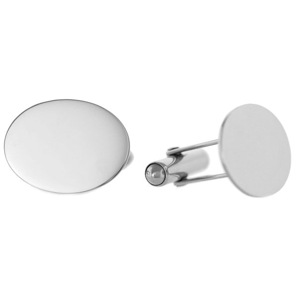 SCF34 - 19mm Sterling Silver Flat Engravable Traditional Oval Cufflinks