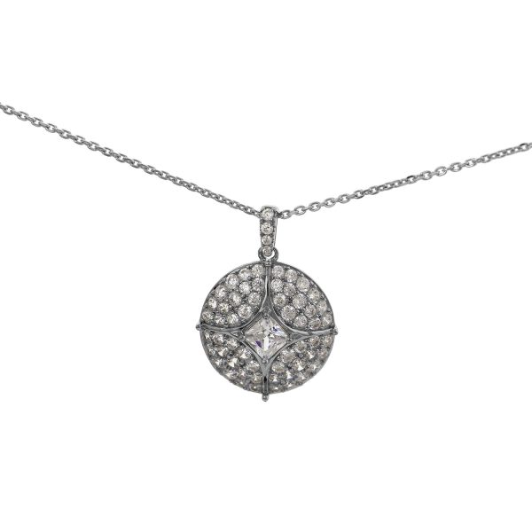 SP982/CHN - 20" Sterling Silver 16mm Round CZ Cluster Pendant Necklace