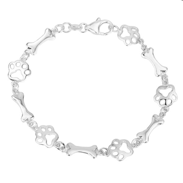 SJ152/7 - 7.5" Sterling Silver Dog Lover's Bracelet with Alternating Bone and Paw Print Links
