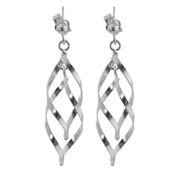 SE2523 - 35mm Sterling Silver Twisted Drop Stud Earrings