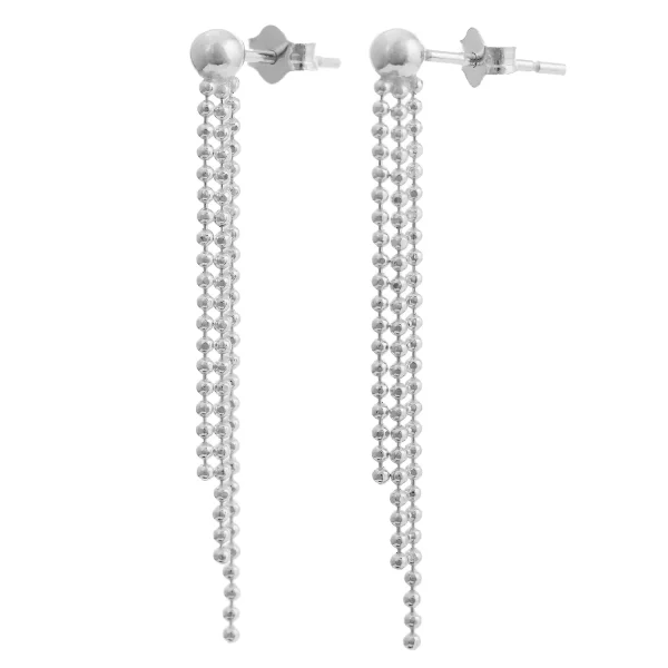 SE340 - Sterling Silver Ball Chain Drop Stud Earrings