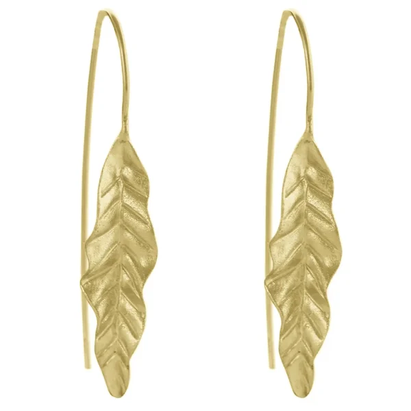 SE417G - 43mm Sterling Silver Gold Plated Leaf Drop Earrings