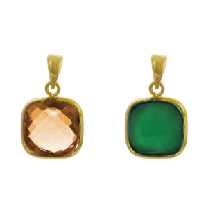 SP841SQ - Sterling Silver 9ct Yellow Gold Plated 10mm Stone Square Pendant - Various Stones