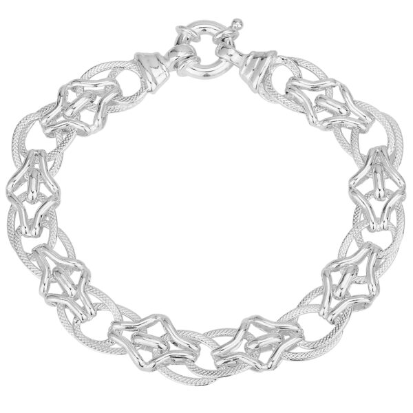 SHM256DB - Sterling Silver Handmade Textured Ornate Chain with Designer Bolt Ring - 10mm Wide
