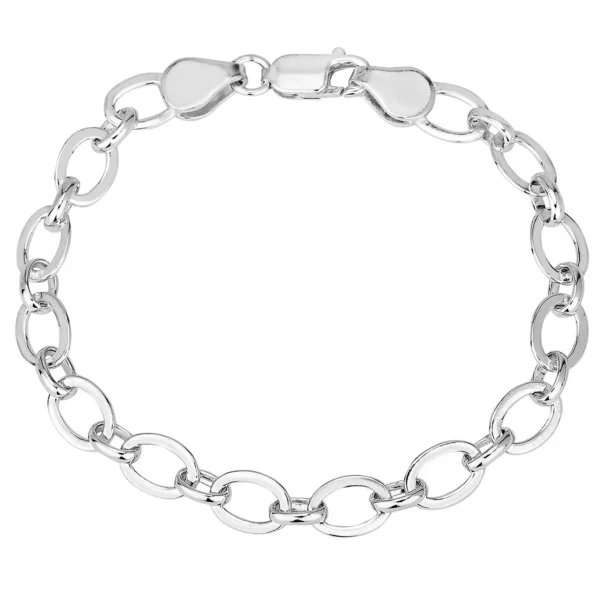 SHM382 - Sterling Silver Handmade Flat Oval Cable Chain with Lobster Clasp - 7mm Wide