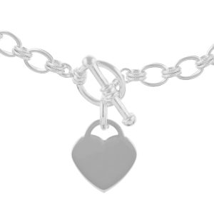 SHM115SH - Sterling Silver Handmade Double Belcher Chain with Engravable Heart Charm - 7.5mm Wide