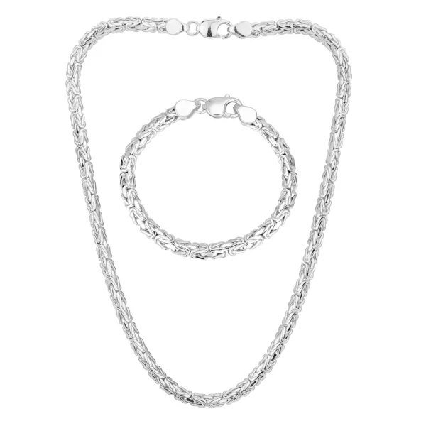 SHM40 - Sterling Silver Handmade Box Byzantine Chain with Lobster Clasp - 6mm Wide
