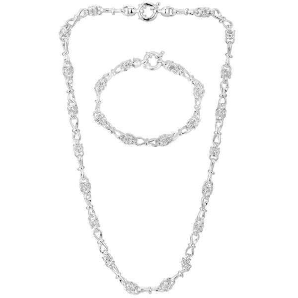 SHM135DB - Sterling Silver Handmade Byzantine and Figure Eight Link Chain with Designer Bolt Ring - 5.3mm Wide