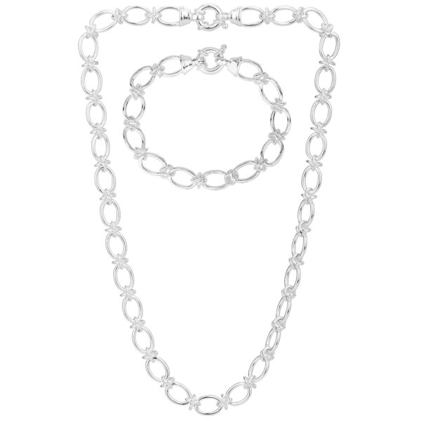 SHM208DB - Sterling Silver Handmade Oval Link and Knot Chain with Designer Bolt Ring - 9.4mm Wide
