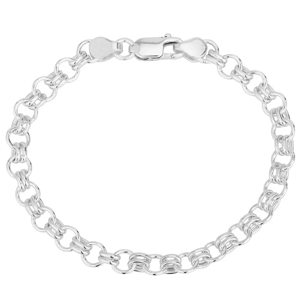 SHM1071 - Sterling Silver Handmade Alternating Circle and Cross Bars Chain with Lobster Clasp - 6.1mm Wide