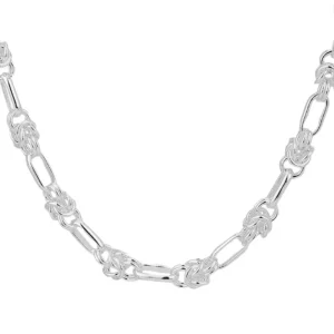 SHM164 - Sterling Silver Handmade Alternating Byzantine and Plain Long Link Chain with Lobster Clasp - 4.6mm Wide