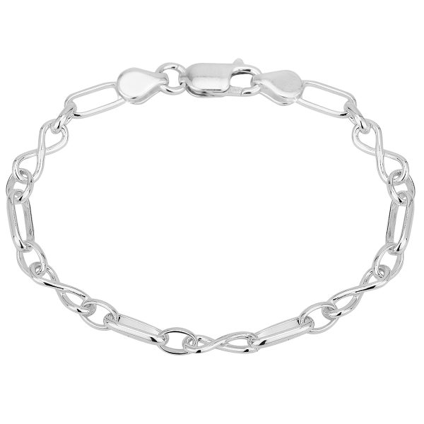 SHM372 - Sterling Silver Handmade Round Link Infinity Chain with Lobster Clasp - 5.6mm Wide