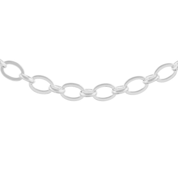 SHM382 - Sterling Silver Handmade Flat Oval Cable Chain with Lobster Clasp - 7mm Wide