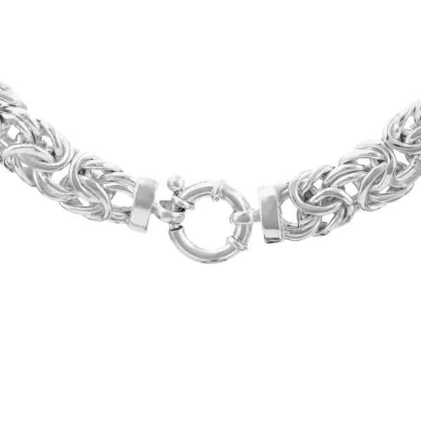 SHM446 - Sterling Silver Handmade Flat Byzantine Chain with Designer Bolt Ring - 11mm Wide