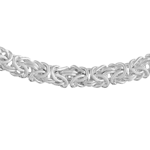 SHM446 - Sterling Silver Handmade Flat Byzantine Chain with Designer Bolt Ring - 11mm Wide