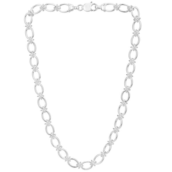 SHM208 - Sterling Silver Handmade Oval Link and Knot Chain with Lobster Clasp - 9.4mm Wide
