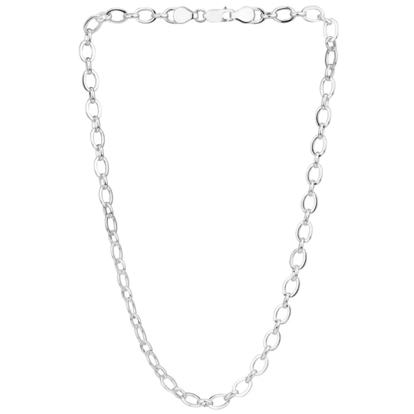 SHM382 - Sterling Silver Handmade Flat Oval Cable Chain with Lobster Clasp - 7mm Wide