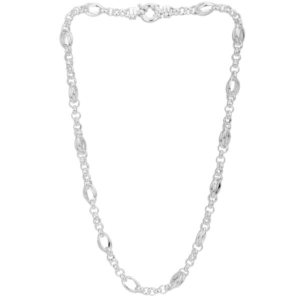SHM77DB - Sterling Silver Handmade Crossover Link with Round Belcher Chain with Designer Bolt Ring - 8mm Wide