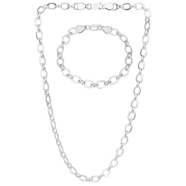 SHM382 - Sterling Silver Handmade Flat Oval Cable Chain with Lobster Clasp - 7mm Wide