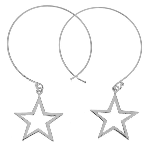 SE935 - 36mm Sterling Silver Flexible Hoop Earrings With Star
