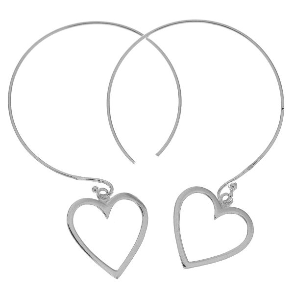 SE936 - 36mm Sterling Silver Flexible Hoop Earrings With Heart