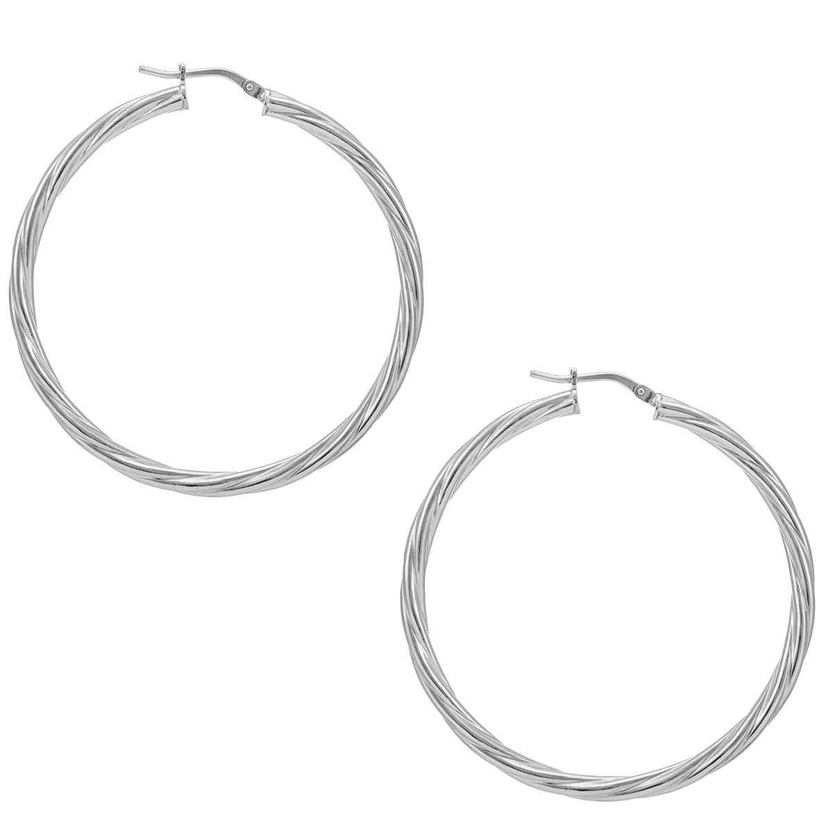 thumbnail image 2 of Sterling Silver Patterned Twisted Large Hoop Creole Earrings – 40mm, 925 Silver, Made In Italy 2 of 2