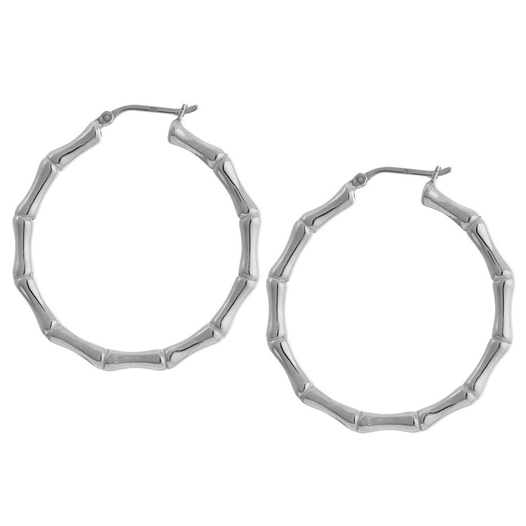 SEC945 Sterling Silver Bamboo Hoop Earrings W J Sutton