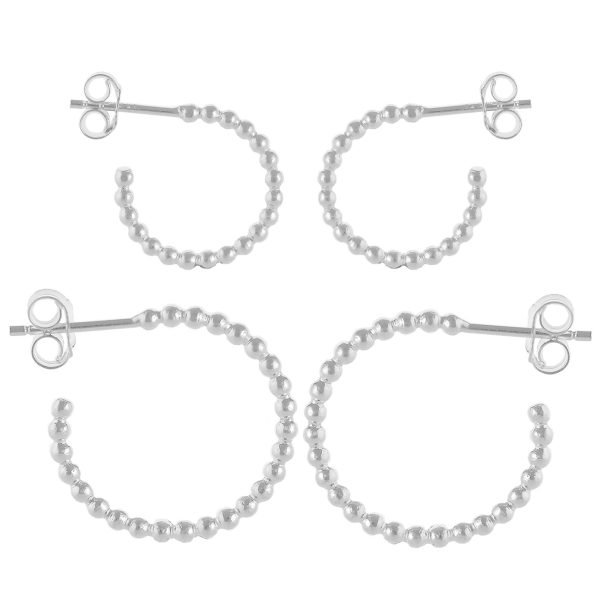 SE5131 - Sterling Silver Bead Hoop Earrings - Multiple Sizes