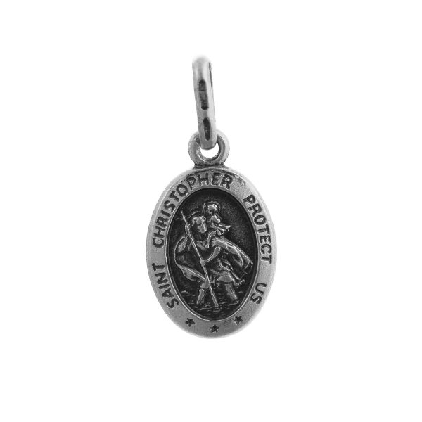 STCOV12OX - Sterling Silver Oxidised 12mm Oval St. Christopher Medal